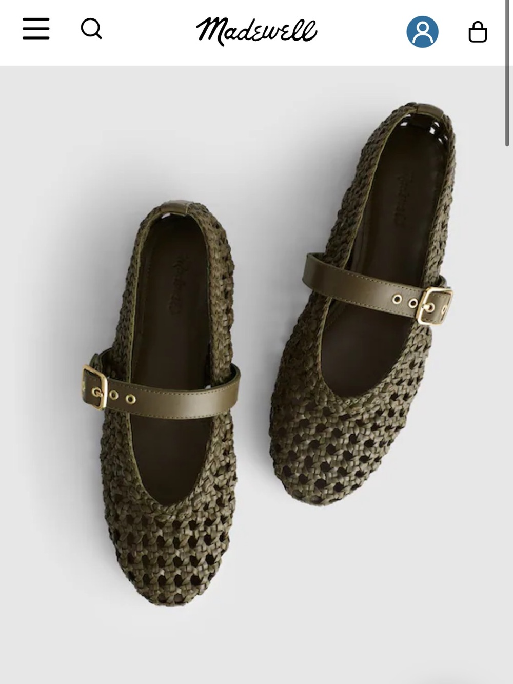 Madewell Olive Green Woven Mary Jane Flats